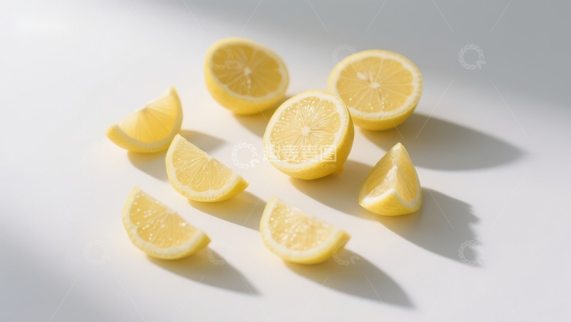 高清大图下载【趣麦麦图】新鲜柠檬切片，阳光下的明亮色彩