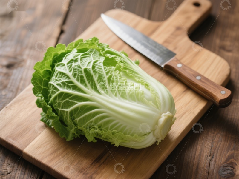 高清大图下载【趣麦麦图】新鲜白菜置于木质砧板上