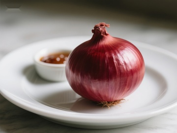 红洋葱与酱料盘中静置