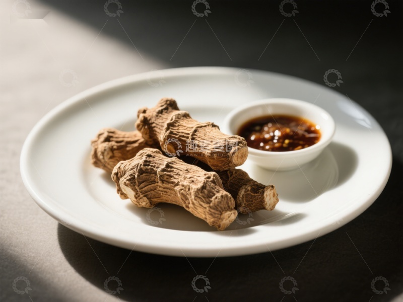 高清大图下载【趣麦麦图】人参配蘸酱，简约美食呈现