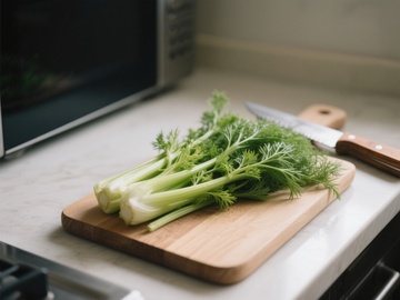 新鲜茴香置于砧板上