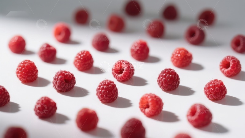 高清大图下载【趣麦麦图】新鲜覆盆子散落白色背景