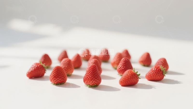 高清大图下载【趣麦麦图】新鲜草莓散落白色背景