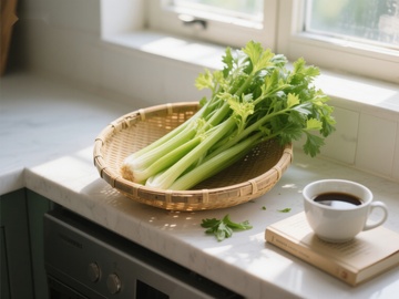 窗边的芹菜与咖啡
