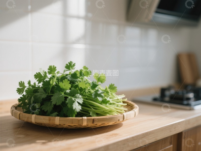 高清大图下载【趣麦麦图】厨房台面上的香菜