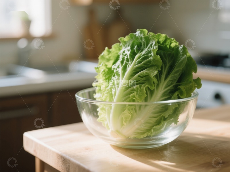 高清大图下载【趣麦麦图】新鲜生菜置于透明碗中