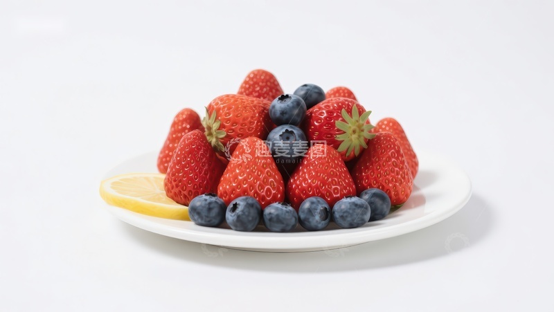 高清大图下载【趣麦麦图】新鲜草莓蓝莓搭配柠檬片