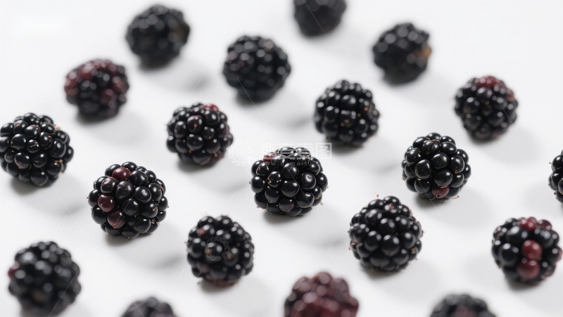 高清大图下载【趣麦麦图】新鲜黑莓排列在白色背景上