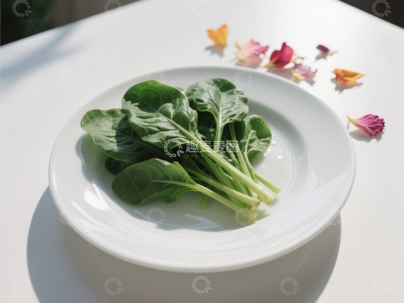 高清大图下载【趣麦麦图】新鲜绿叶蔬菜置于白色盘中