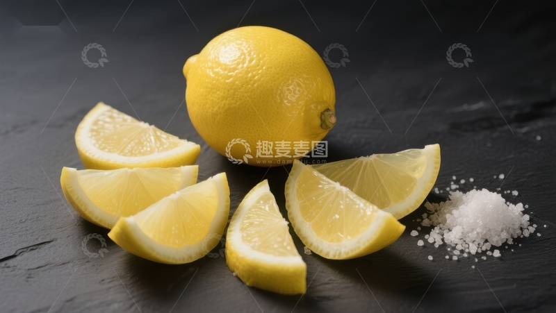 高清大图下载【趣麦麦图】新鲜柠檬切片与盐粒
