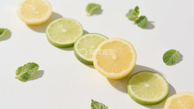 柠檬青柠切片与薄荷叶的清新组合