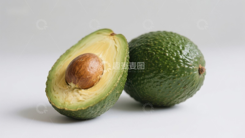 高清大图下载【趣麦麦图】新鲜牛油果，一半切开展示果核