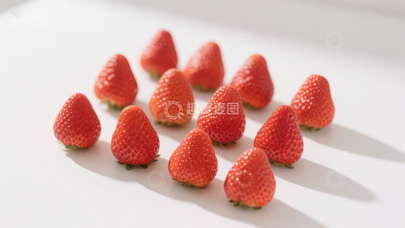 高清大图下载【趣麦麦图】新鲜草莓排列在白色背景上