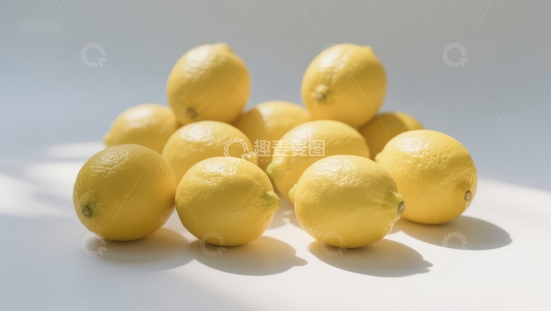 高清大图下载【趣麦麦图】新鲜柠檬堆叠在白色背景上