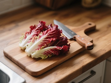 切菜板上的红菊苣与刀具