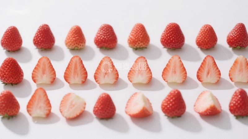 高清大图下载【趣麦麦图】整齐排列的草莓与切片