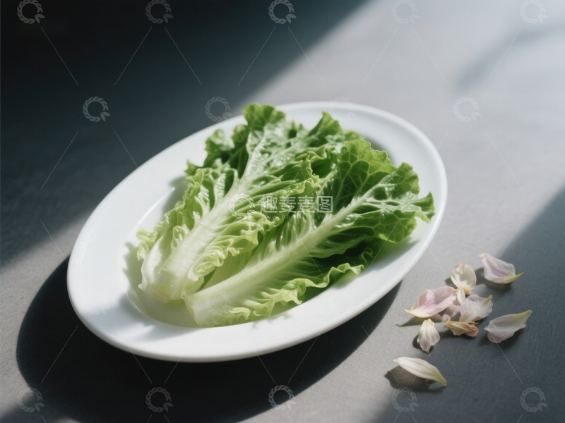高清大图下载【趣麦麦图】新鲜生菜置于白色盘中