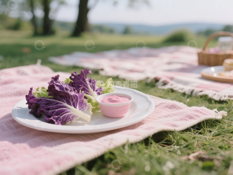 高清大图下载【趣麦麦图】户外野餐：紫甘蓝配粉色酱料