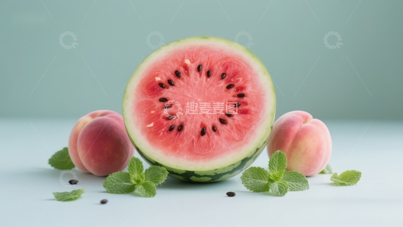 高清大图下载【趣麦麦图】西瓜与桃子的清新组合