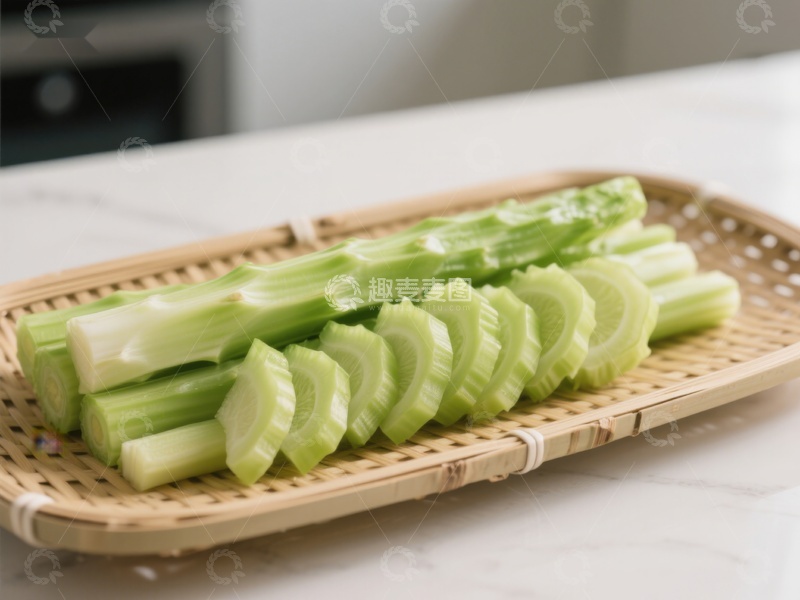 高清大图下载【趣麦麦图】新鲜芹菜切片置于竹篮中