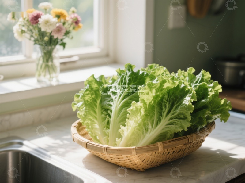 高清大图下载【趣麦麦图】窗边篮子里的新鲜生菜