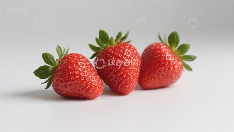 高清大图下载【趣麦麦图】三颗新鲜草莓并排摆放