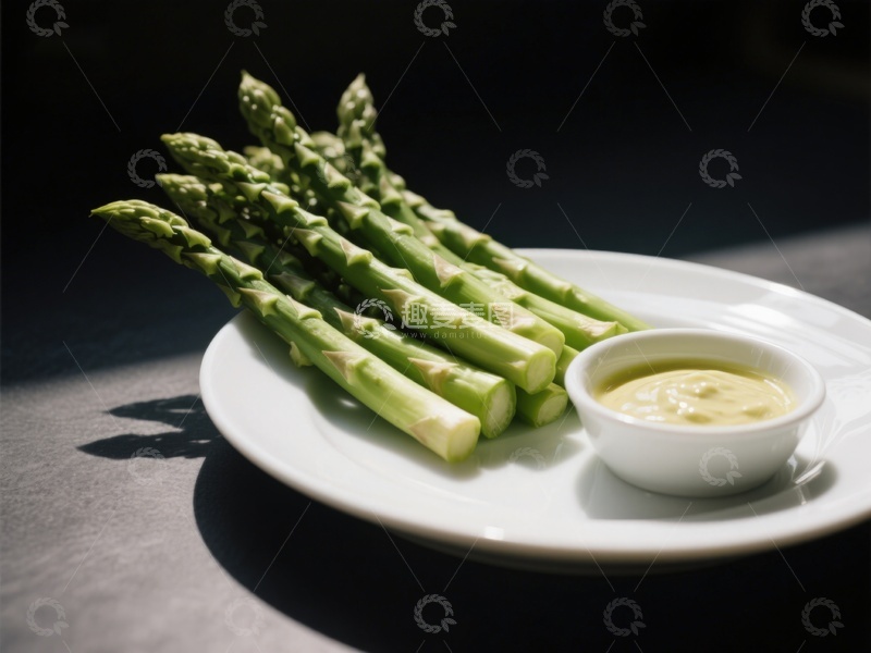 高清大图下载【趣麦麦图】新鲜芦笋配蘸酱，简约美食