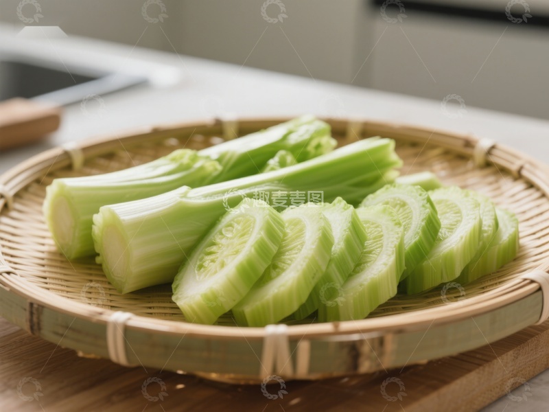 高清大图下载【趣麦麦图】新鲜黄瓜切片置于竹篮中