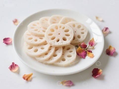 新鲜莲藕片摆盘