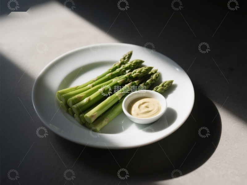 高清大图下载【趣麦麦图】新鲜芦笋配蘸酱，简约美食