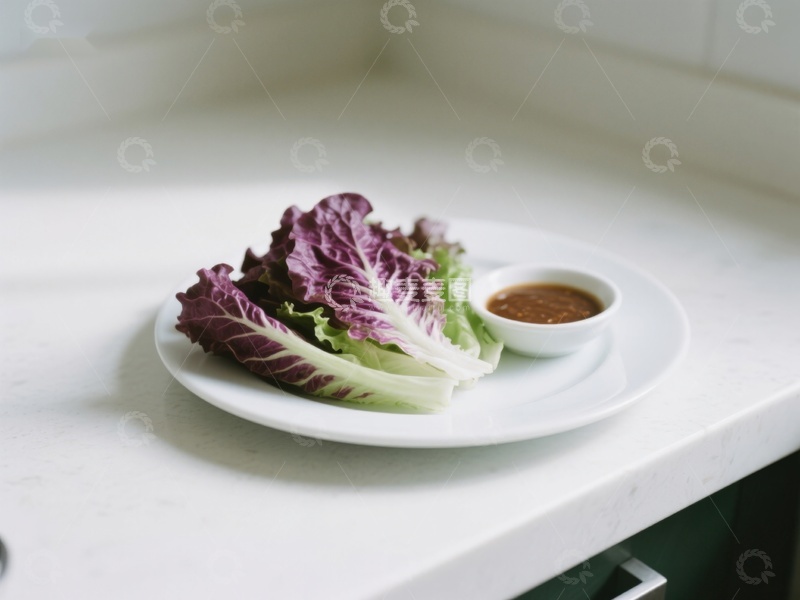 高清大图下载【趣麦麦图】紫叶生菜配酱料盘