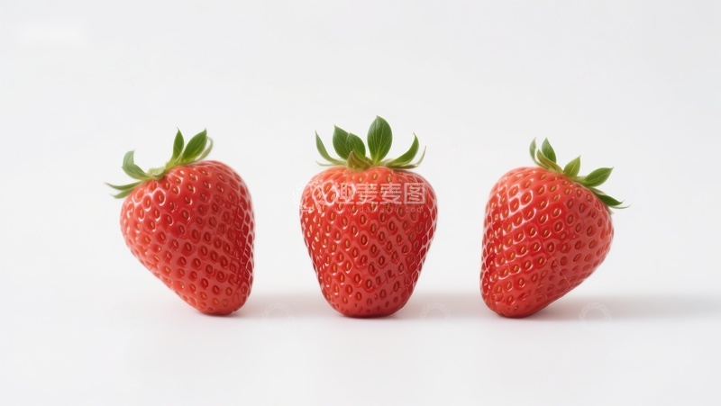 高清大图下载【趣麦麦图】三颗新鲜草莓并排展示