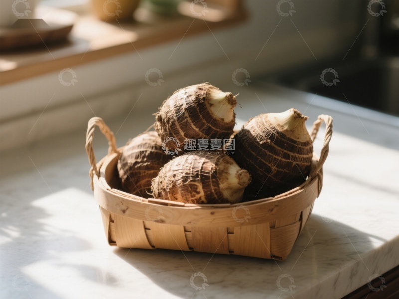 高清大图下载【趣麦麦图】竹篮中的芋头