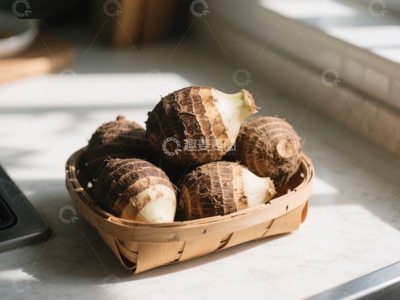 高清大图下载【趣麦麦图】竹篮中的新鲜芋头