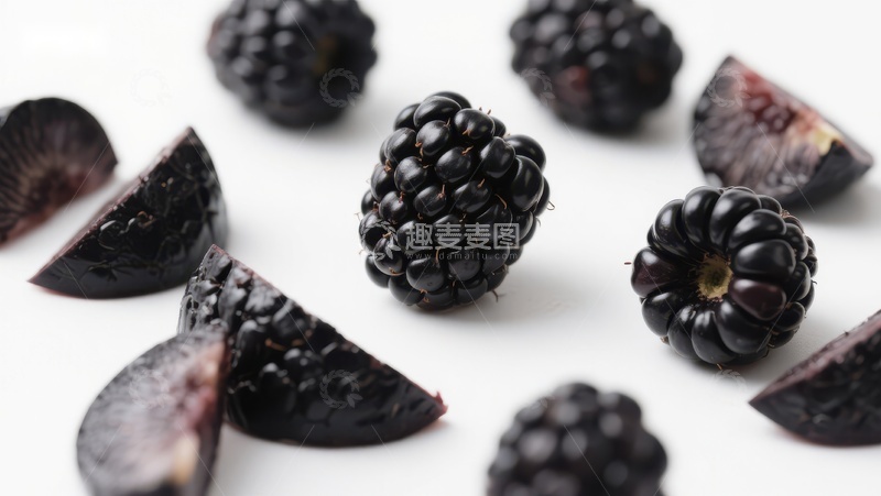 高清大图下载【趣麦麦图】新鲜黑莓与切片展示