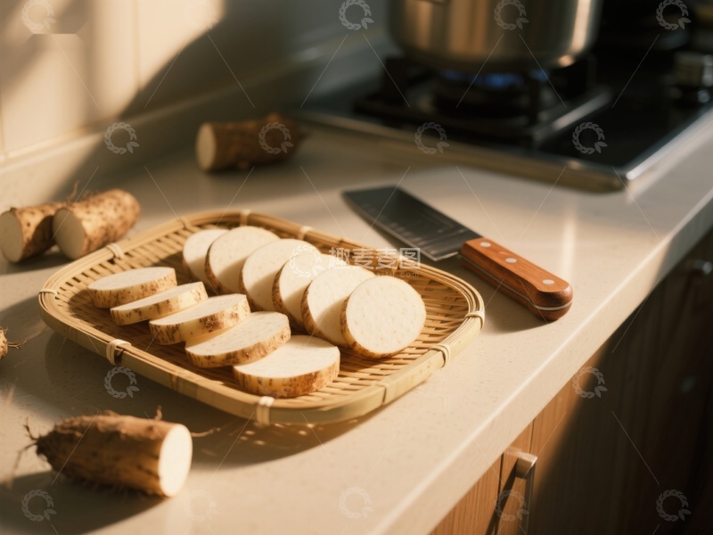 高清大图下载【趣麦麦图】厨房案板上的切片山药