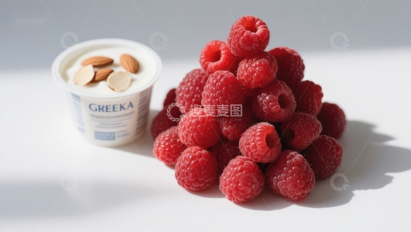 高清大图下载【趣麦麦图】酸奶与新鲜覆盆子的健康搭配