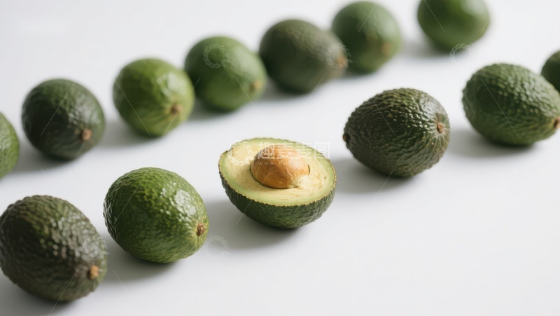 高清大图下载【趣麦麦图】新鲜牛油果排列，一个切开展示果核