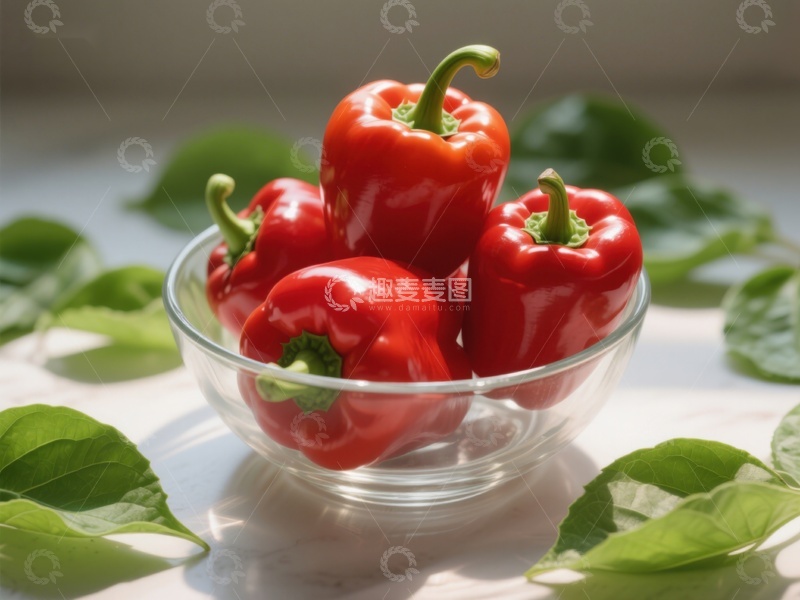 高清大图下载【趣麦麦图】新鲜红椒置于透明碗中