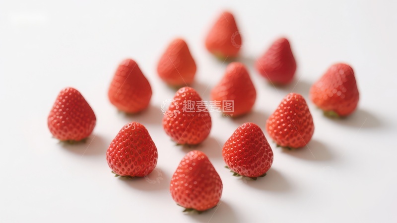 高清大图下载【趣麦麦图】新鲜草莓散落白色背景