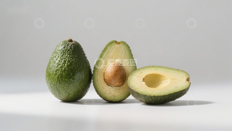 高清大图下载【趣麦麦图】新鲜牛油果，一整颗与切半展示