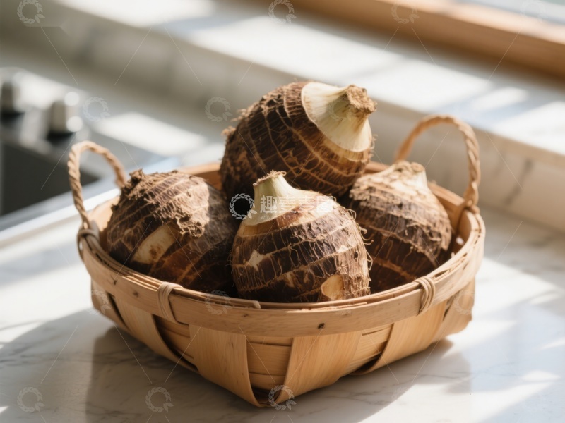 高清大图下载【趣麦麦图】竹篮中的新鲜芋头