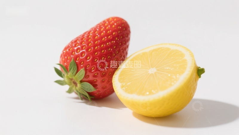 高清大图下载【趣麦麦图】新鲜草莓与柠檬半切对比