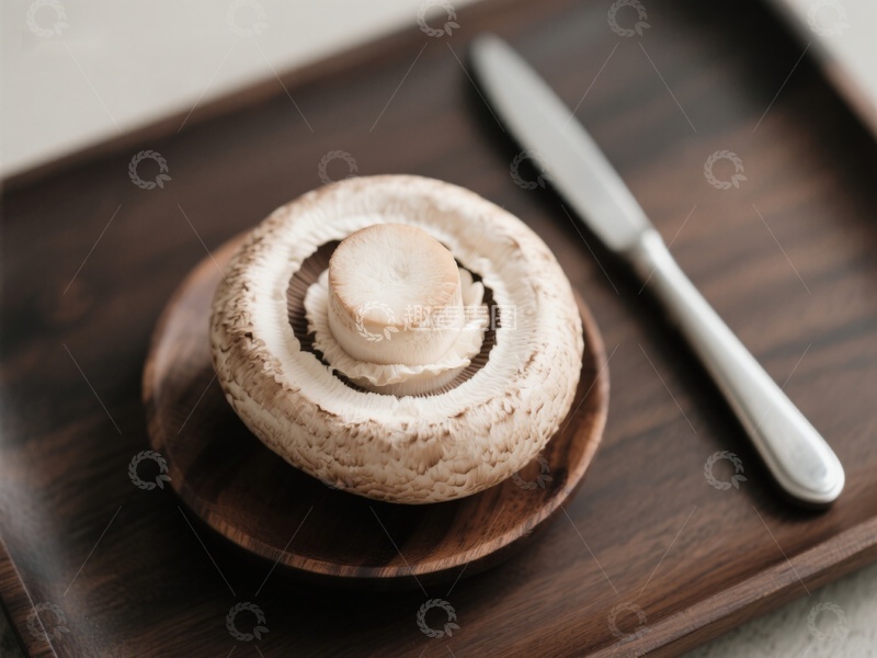 高清大图下载【趣麦麦图】切开的蘑菇置于木质托盘