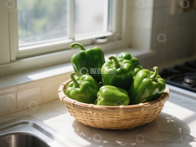 高清大图下载【趣麦麦图】窗边篮子里的青椒