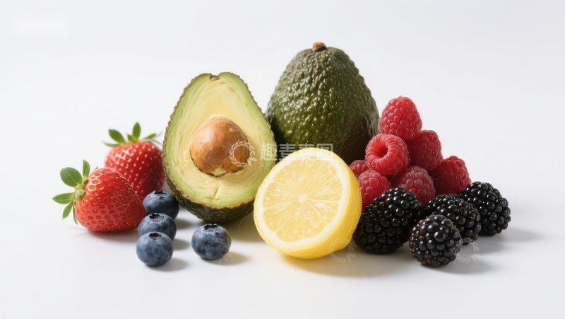 高清大图下载【趣麦麦图】新鲜水果组合：牛油果、柠檬与浆果