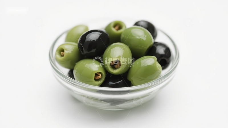高清大图下载【趣麦麦图】玻璃碗中的绿黑橄榄