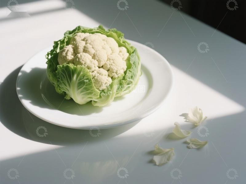 高清大图下载【趣麦麦图】新鲜花椰菜置于白色盘中