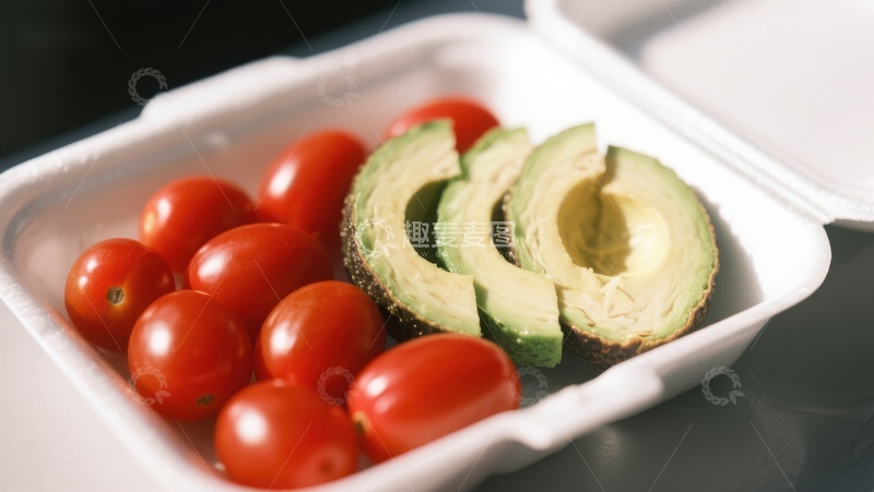 高清大图下载【趣麦麦图】切片牛油果与樱桃番茄的健康餐盒