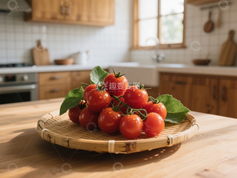 高清大图下载【趣麦麦图】新鲜番茄置于木质托盘上